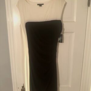 Brand New Ralph Lauren white and black shirred dress with tags